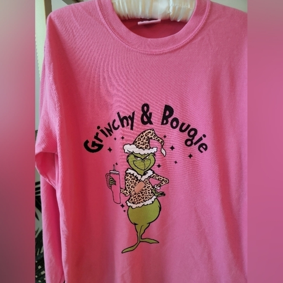 Grinchy &  Bougie Long Sleeve Grinch Christmas T-Shirt in Women's Size Medium - Picture 5 of 7